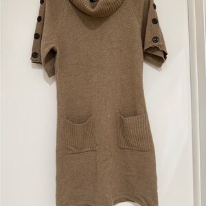 WYTHE NY Cashmere Cowl Neck Sweater Dress with Button Detail and Pocket Accents
